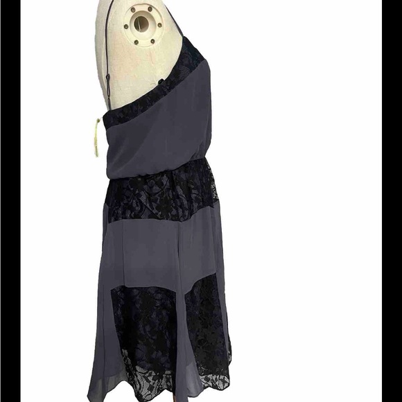 BCBG Generation Black Gray Spaghetti Strap A-line Lace Women’s Dress - Picture 7 of 9